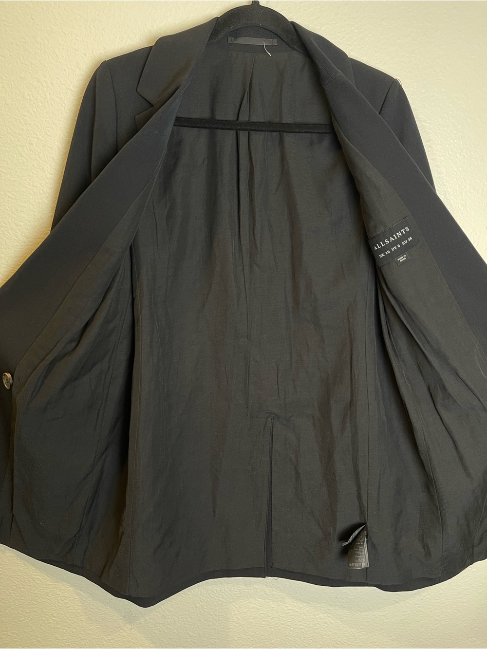 All Saints Ariah Blazer Size 6 Black Double Breasted Minimalist Luxury Career - Picture 7 of 14